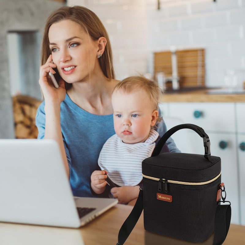 Mancro Insulated Baby Bottle Cooler Bag with Ice Pack, Breastmilk Storage Tote Fits 6 x 9oz Bottles, Waterproof Bottle Bag Companion for Breastfeeding Moms，Cream & Light Brown - Image 2